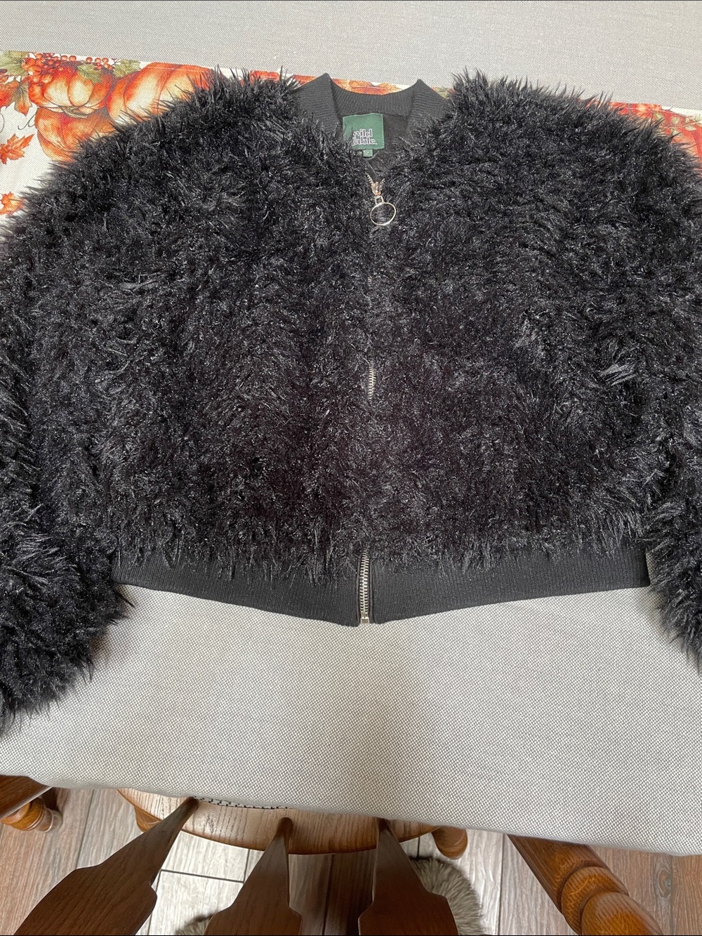 Wild Fable Black Faux Fur Cropped Puffer Jacket, S